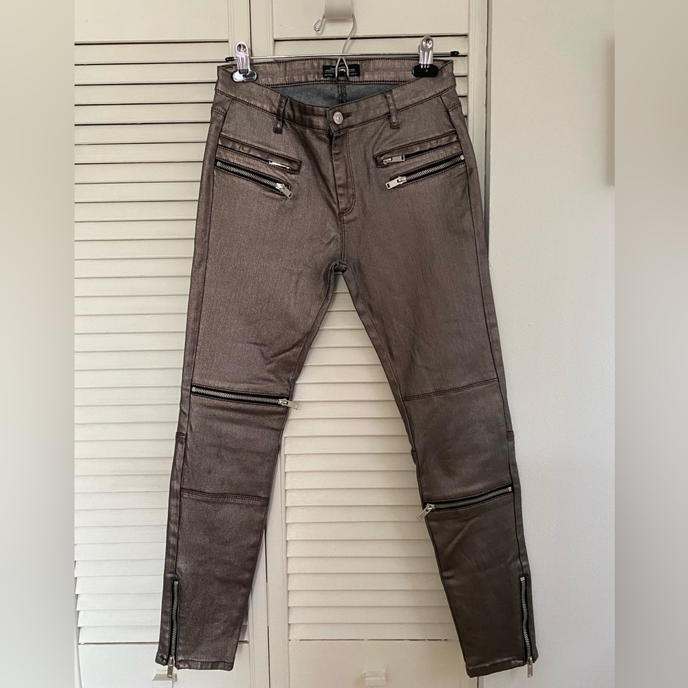 Zara Biker Silver Metallic Jeans - Picture 1 of 11